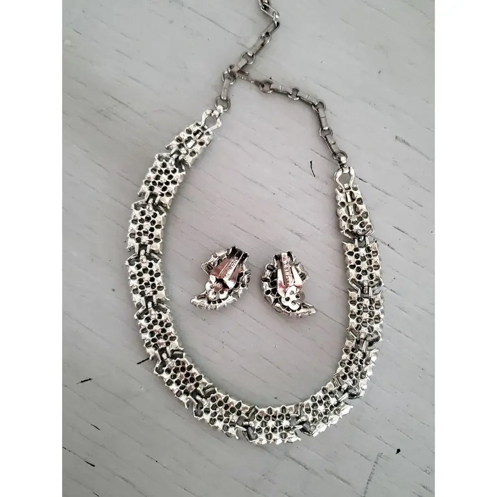 Vintage Lisner Clear Rhinestone Necklace Choker and Earring Set